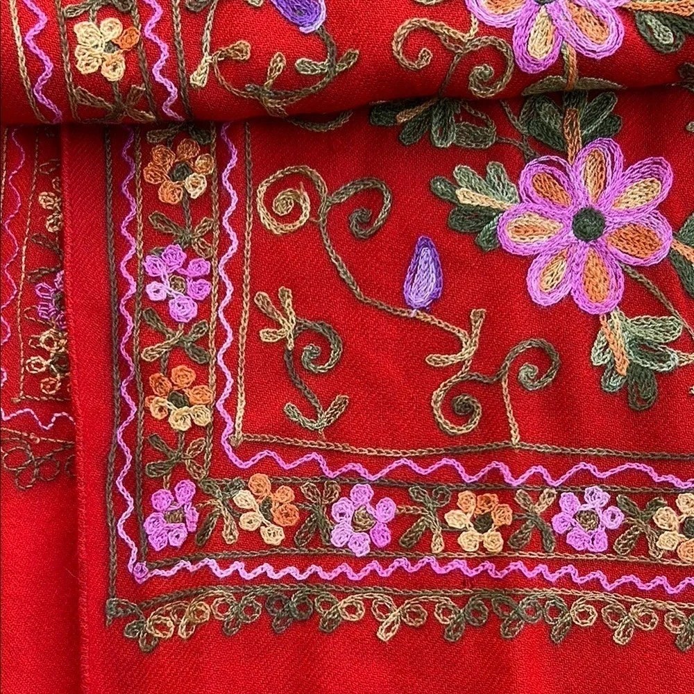 Embroidered Floral Wool Scarf